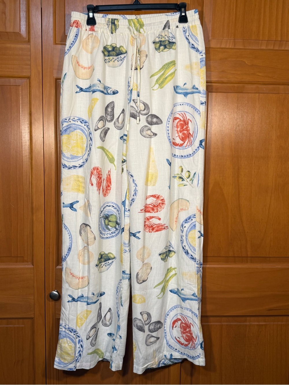 Calypso St. Barth Cream Seafood-Print Wide Leg Pants